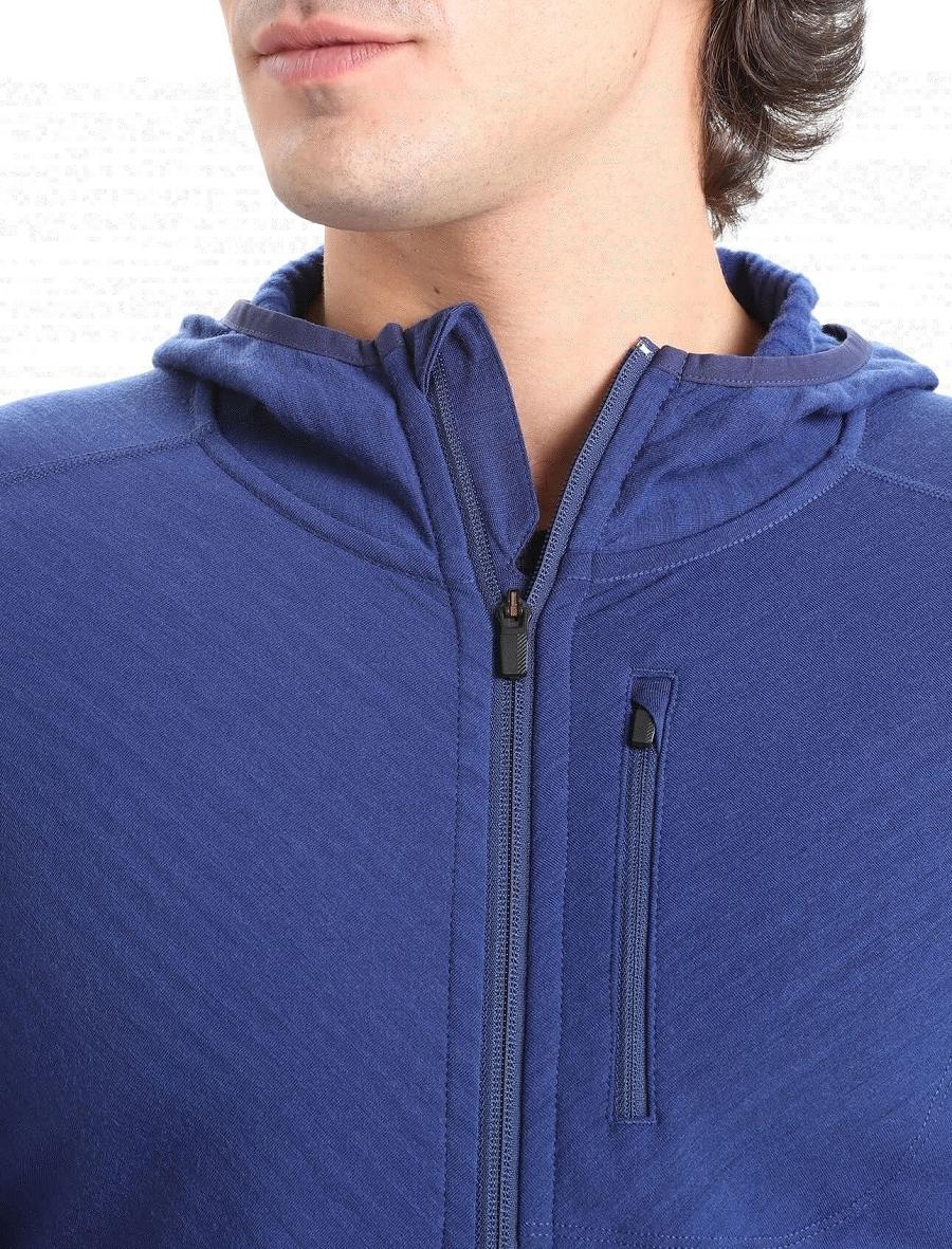 Icebreaker RealFleece™ Merino Descender Long Sleeve Zip Hood Férfi Kapucnis Pulóver Királykék Sötétkék | HU 1254PJJQ